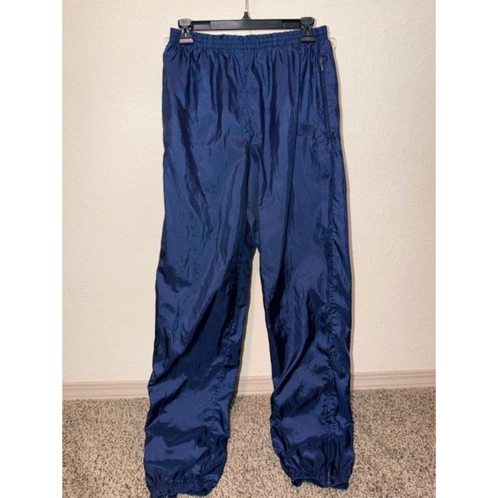 Vintage Nike Track Pants Navy Blue Nylon Windbreaker Joggers Baggy 90s Medium